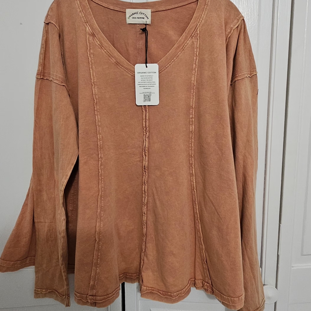 Ces Femme Organic Cotton Burnt Orange Top. NWT